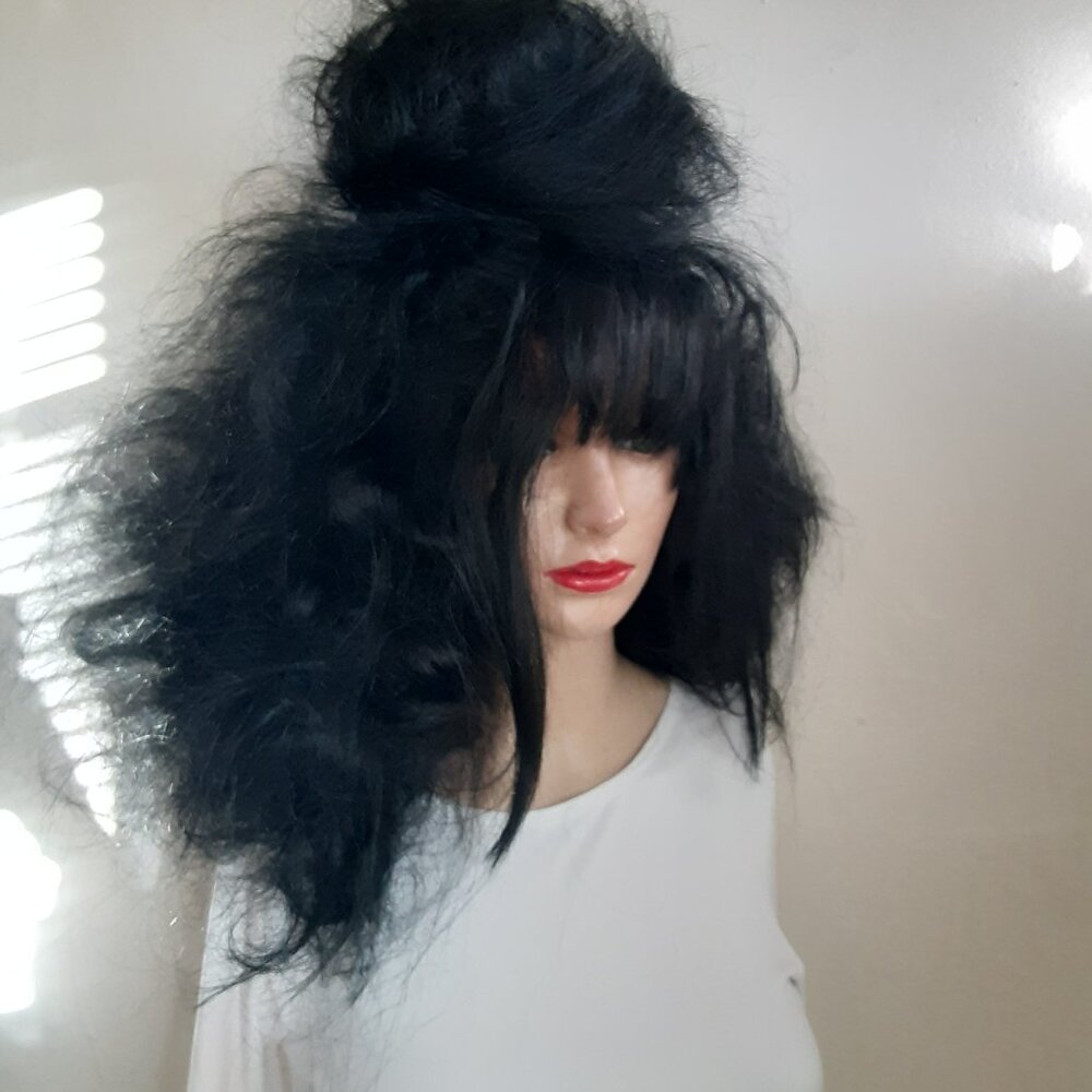 Gothic bat nest wig. with bangs mixed with human hair. Emo wig.